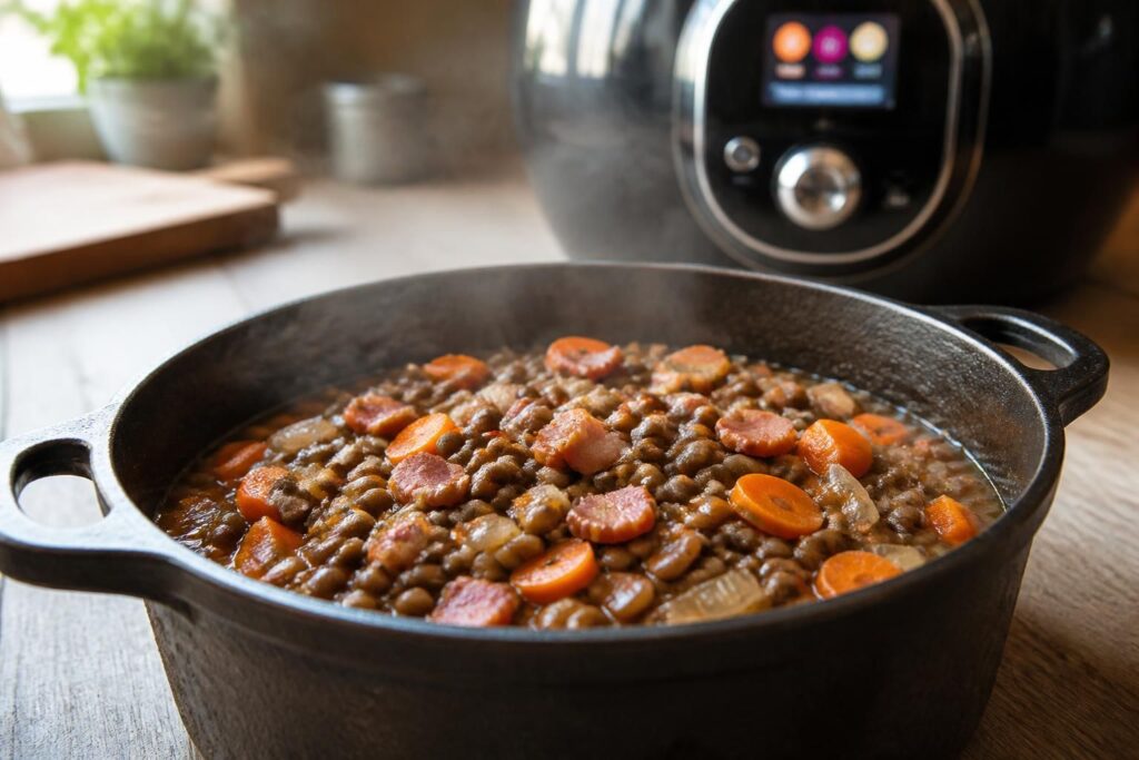 Recette lentilles lardons carottes oignons facile au Cookeo et cocotte minute