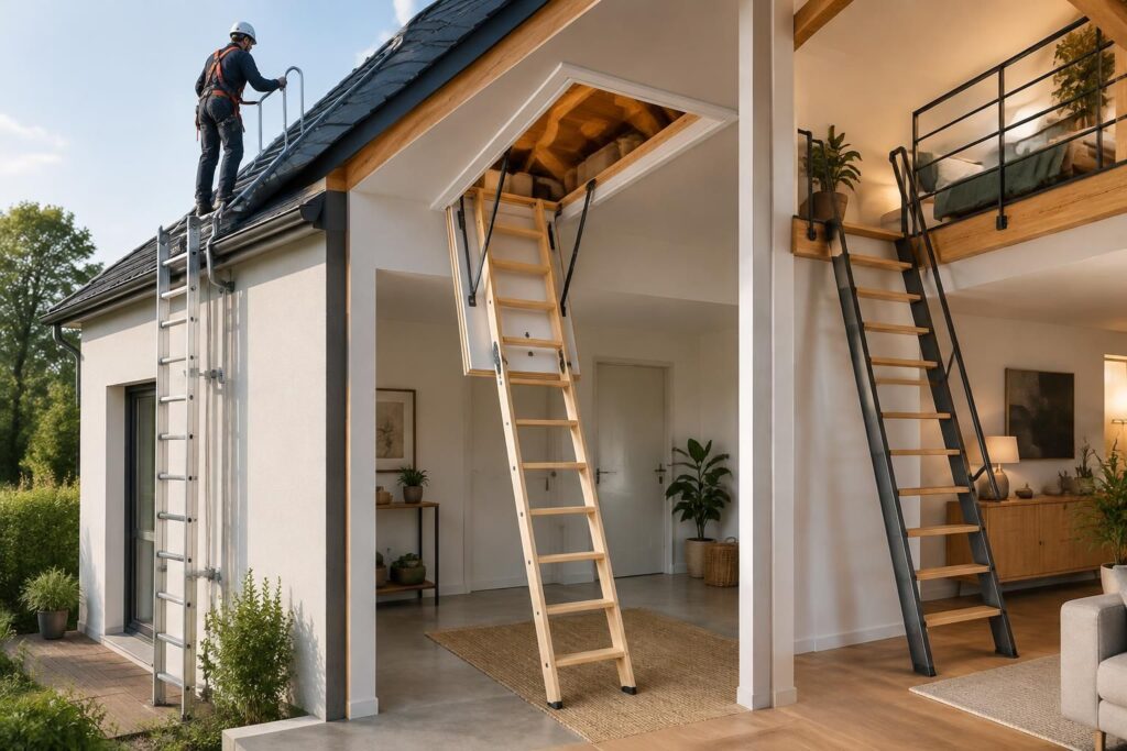 découvrez comment choisir une échelle d’accès adaptée à votre toiture, votre grenier ou votre mezzanine, selon vos besoins, l’espace disponible et la sécurité.