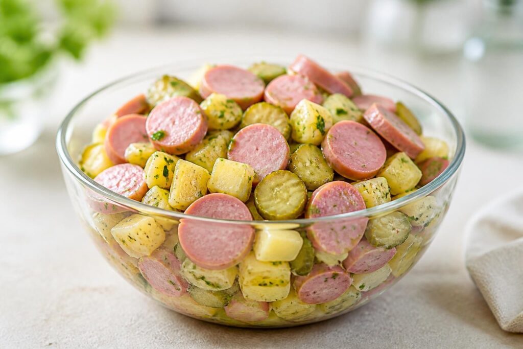 découvrez nos délicieuses recettes de salade cervelas avec pommes de terre, cornichons et vinaigrette pour un repas frais et savoureux facile à préparer.