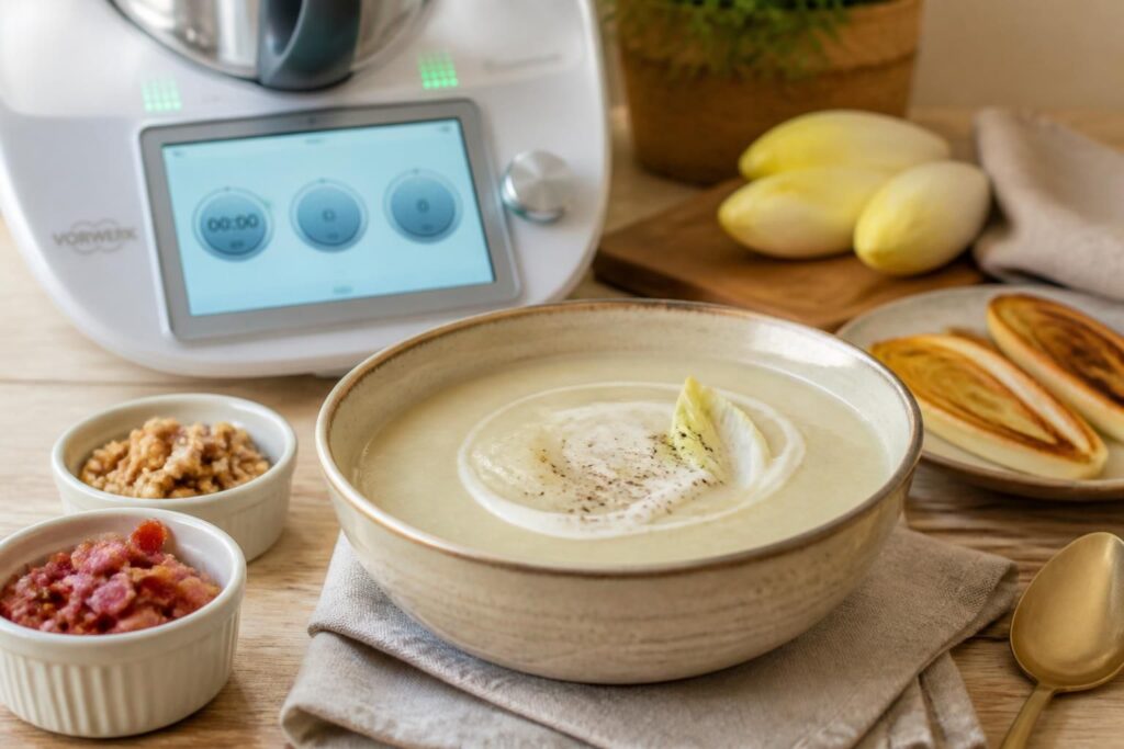 découvrez nos délicieuses recettes de velouté d'endive réalisées avec thermomix, accompagnées de variantes savoureuses pour régaler toute la famille.