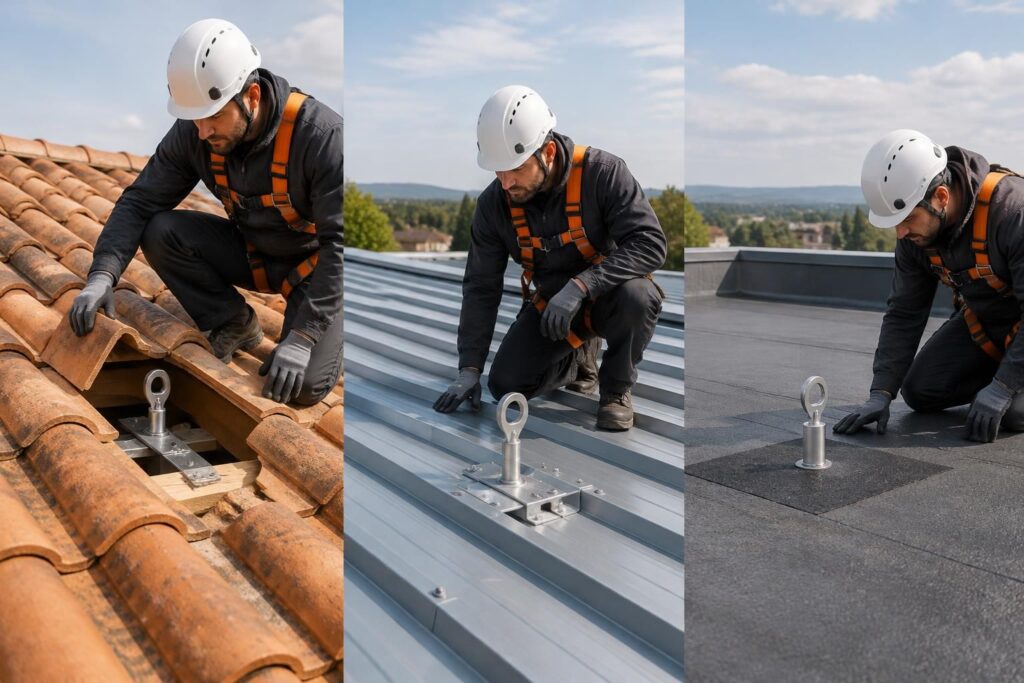 découvrez comment choisir la fixation d’ancrage adaptée à une toiture en tuiles, en bac acier ou à une terrasse pour sécuriser vos interventions.